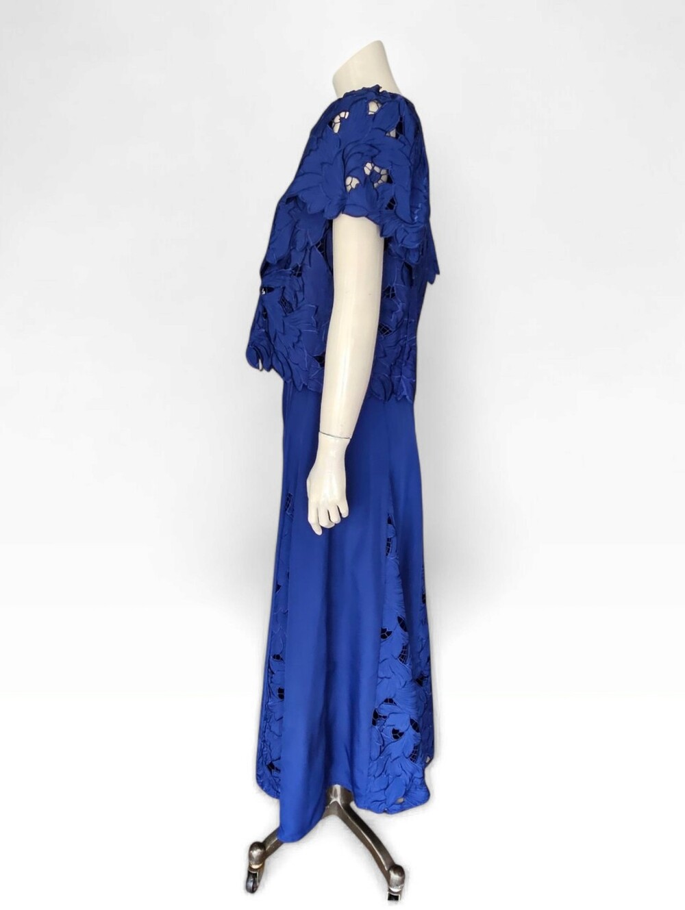 CHICO'S` 2 Pc Blue Lace Flutter Sleeve Top & Godet Maxi Eyelet Skirt S/M - Picture 9 of 12